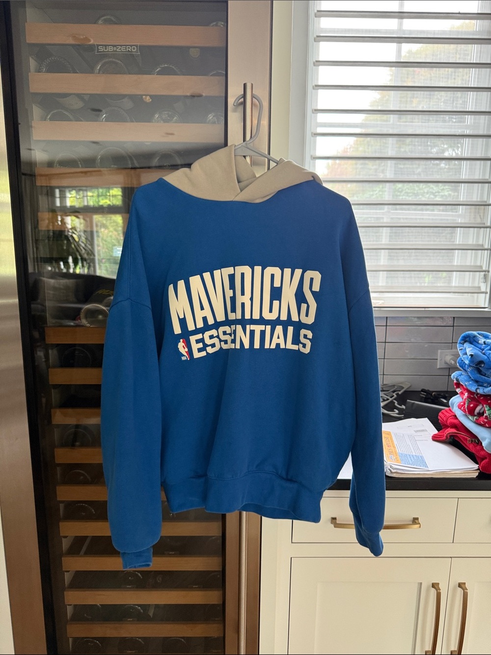 Essentials Mavericks Blue Crewneck Hoodie with Cream Hood